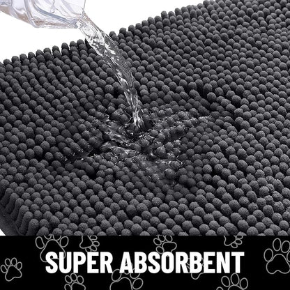 Smiry Dog Door Mat for Muddy Paws, Absorbent Dirt Trapper Non Slip Quick Dry Washable Chenille Mat for Mud Dogs, Entry Rug for Indoor and Outdoor (59x24 Inches, Dark Grey and White)
