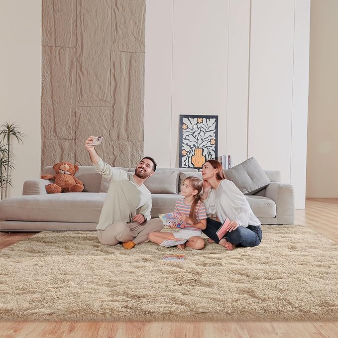Light Tan 8x10 Area Rugs for Living Room Bedroom, Fluffy Large Rug Soft Shag Non-Slip Carpet for Kids Boys and Girls Room Dorm Home Decor (8ft x 10ft)