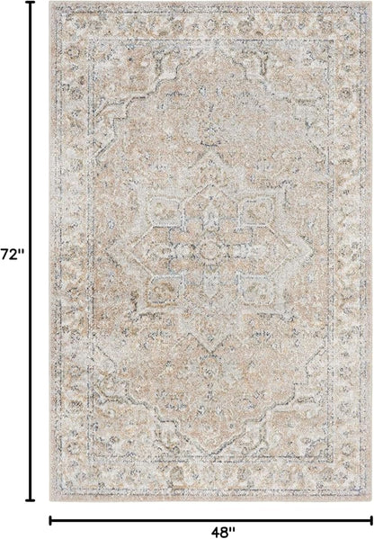 Nourison Home Astra Machine Washable Beige 4' x 6' Area Rug - Easy Clean, Non Shedding, Bed Room, Living Room, Dining Room, Kitchen (4' x 6')