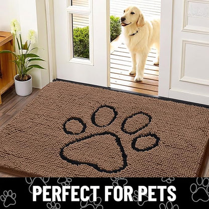 Smiry Dog Door Mat for Muddy Paws, Absorbent Dirt Trapper Non Slip Quick Dry Washable Chenille Mat for Mud Dogs, Entry Rug for Indoor and Outdoor (36x24 Inches, Coffee and Black)
