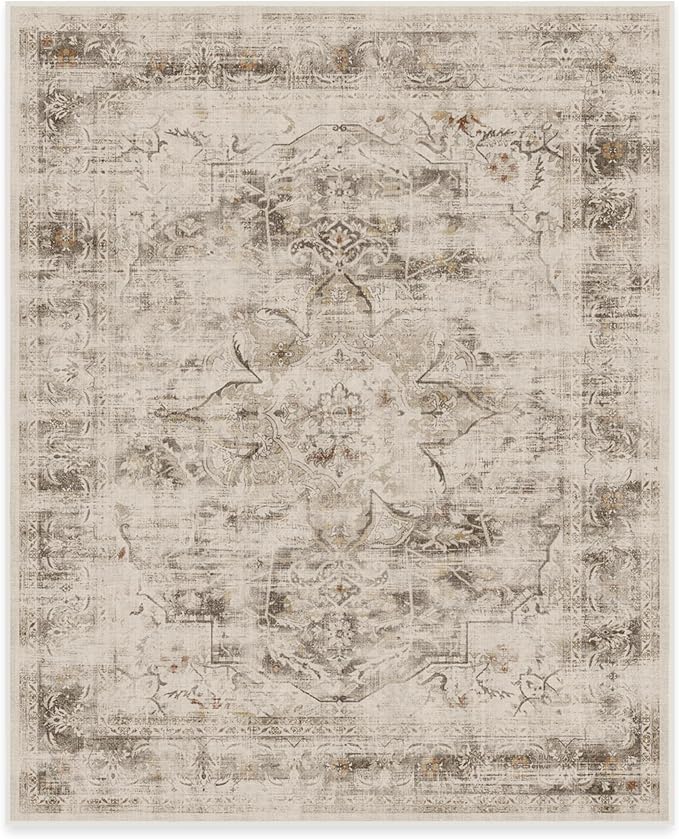 RUGGABLE Washable Vintage Area Rug – Sarrah Hazel 8x10, Stain-Resistant, Non-Slip – Large Machine Washable Rugs for Living Room, Bedroom, Hallway, Entryway & Office–with Cushioned Pad