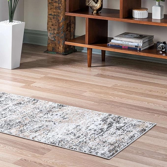 Rugs.com Leipzig Collection Runner Rug – 6 Ft Runner Beige Low-Pile Rug Perfect for Hallways, Entryways