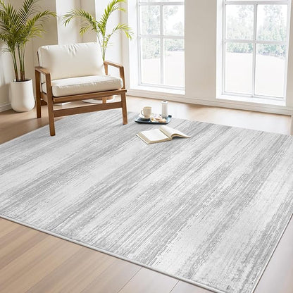 PADOOR Modern Abstract Area Rug - 3x5 Washable Rugs Non-Slip Small Carpet, Ultra Soft Low Pile Floor Rugs for Entrance Front Door Bedroom Bedside Laundry Room Grey