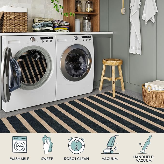 Lahome Striped Easy Jute Entryway Rug, 2x3 Kitchen Rugs Non Slip Washable Indoor Outdoor Door Mat, Farmhouse Neutral Lightweight Non Shedding Small Carpet for Entry Welcome Door