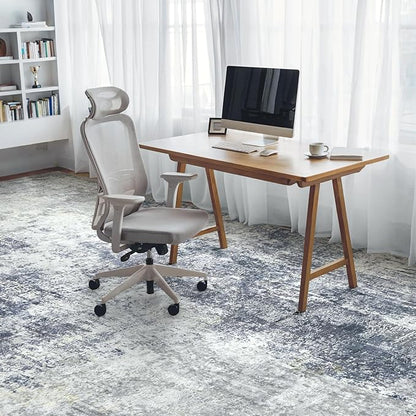 Washable Area Rug 5x7 - Neutral Modern Abstract Rugs, Soft Non Slip Thin Carpet with for Bedroom, Under Dining Room Table, Home, Office, Dorm, Office Rolling Chair - Indigo Gray
