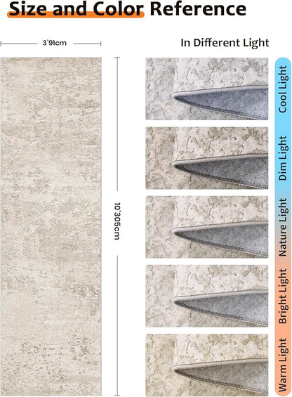 Art&Tuft Non-Slip Runner Rug - 3x10 Runner Rug Washable Low-Pile Rugs Runners, Soft Distressed Carpet Runner for Bedroom Bathroom Kitchen Laundry Living Room, Beige