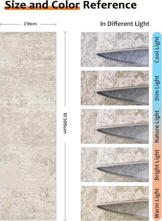 Art&Tuft Non-Slip Runner Rug - 3x10 Runner Rug Washable Low-Pile Rugs Runners, Soft Distressed Carpet Runner for Bedroom Bathroom Kitchen Laundry Living Room, Beige