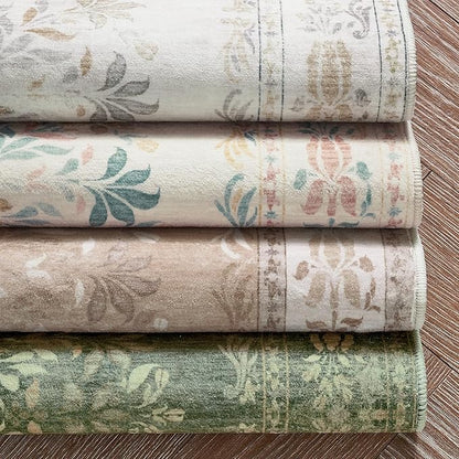 jinchan Green Floral 2x3 Rug for Entryway - Vintage Washable Area Rug Ultra-Thin Low Pile Soft Small Non Slip Distressed Doormat for Entrance Kitchen Bathroom Bedroom (2x3ft,Dark Green)
