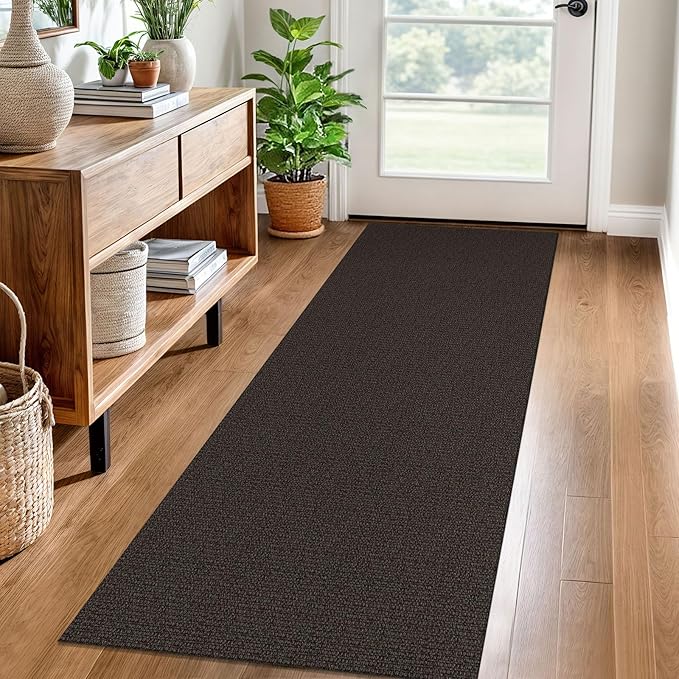 EARTHALL Washable Runner Rug 2x6 Ft Non Slip Runners for Hallways Cotton Rubber Backed Kitchen Runner Braided Indoor Floor Carpet Runners for Entryway, Hallway, Kitchen, Bedroom, Taupe/Coffee