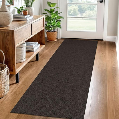 EARTHALL Washable Runner Rug 2x6 Ft Non Slip Runners for Hallways Cotton Rubber Backed Kitchen Runner Braided Indoor Floor Carpet Runners for Entryway, Hallway, Kitchen, Bedroom, Taupe/Coffee