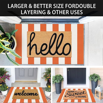 KOZYFLY Striped Rug 27.5x43 Inches Orange and White Halloween Fall Front Door Rug Hand Woven Area Rugs Washable Outdoor Doormats Indoor Entrance Mat for Front Porch Kitchen Entryway Patio Holiday