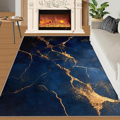 3x4 Abstract Marble Rugs for Entryway - Dark-Blue-Marble Kids Bedroom Rug, Luxury Stone Pattern Mudroom Rug Soft for Coffee Shop Living Room Under Table Game Room