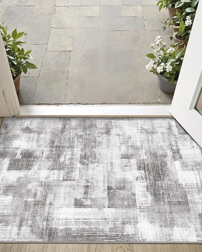LUMI Ultra Thin Door Mat, 24x36 Non Slip Indoor Doormat Entrance Washable Rugs Entryway Oriental Vintage Soft Carpet for Kitchen Bedroom Front Door, Grey