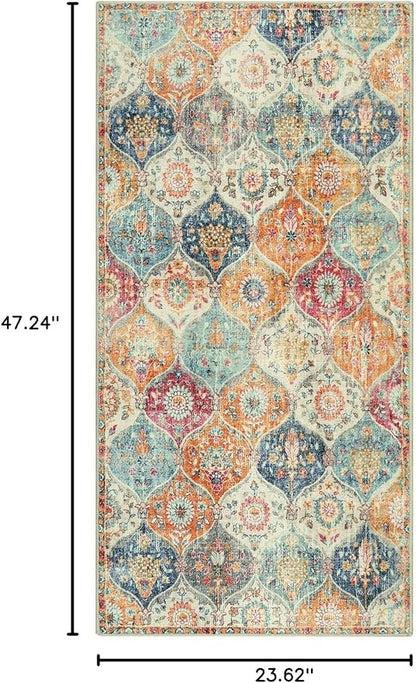 Lahome Kitchen Rugs Non Slip Washable Rugs for Entryway, 2x4 Rug Non-Slip Moroccan Trellis Ultra-Thin Indoor Door Mat Small Carpet for Bathroom Bedroom Entry, Cream/Multi