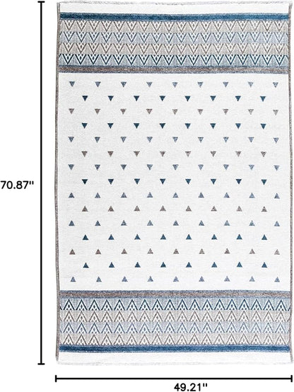 Alfa Rich 4x6 Blue Cream Off White Washable Area Rugs for Living Room Bedroom Kitchen Decor Cotton