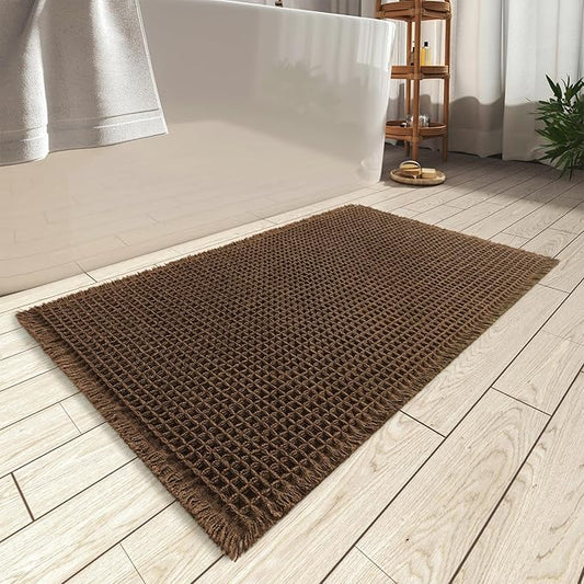 AMOAMI Upgraded Waffle Bath Mat, Super Absorbent Non Slip Bath Mats for Bathroom Floor, Machine Washable Bathroom Rugs with Tassels, Rubber Backed Bathroom Mats, Ultra Soft, 24" x 36",Terracotta