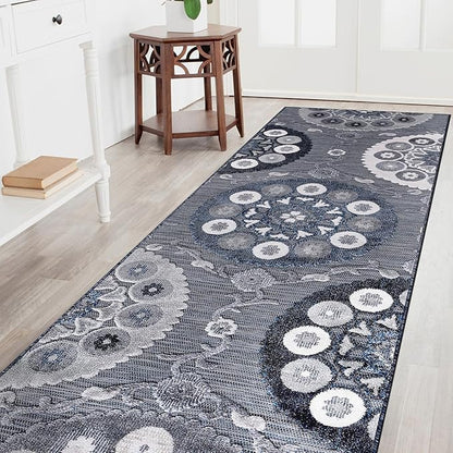 CAMILSON Runner Outdoor Rugs Oriental Retro Traditional Floral Medallion Area Rug 2x10 Non-Shedding Stain Resistant Indoor Carpet for Bathroom Hallway Kitchen Office (2 x 10 / Navy Blue)