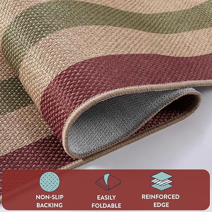 Lahome Christmas Outdoor Rug, 3x5 Christmas Decorations for Porch Entryway Front Door, Striped Plaid Decor Non Slip Non Shedding Red and Green Carpet for Foyer Patio