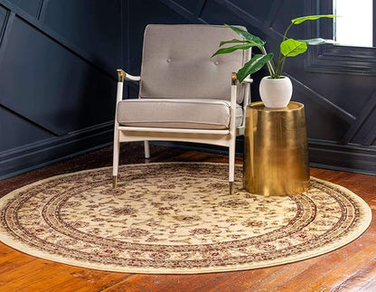 Unique Loom Voyage Collection Traditional Oriental Classic Intricate Design Area Rug (8' 0 x 8' 0 Round, Ivory/Gold)