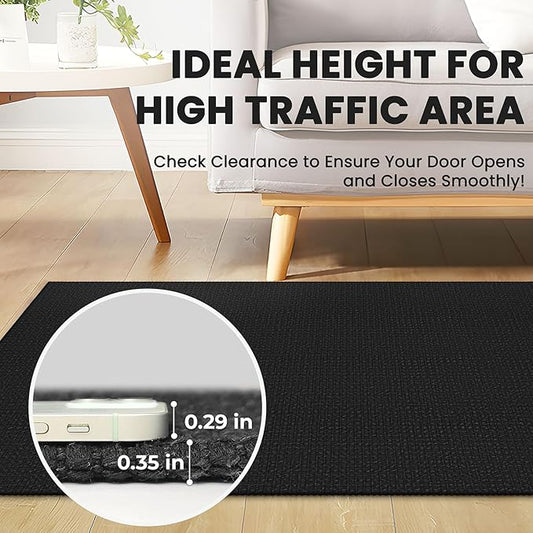 Braided Area Rug 6x9 Ft Washable Rugs for Living Room Non Slip Bedroom Rugs Boho Dining Room Rug Cotton Living Room Woven Floor Carpet for Nursery Playroom, Black/Grey