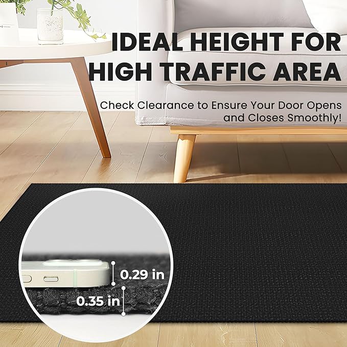 Small Braided Rugs 2x3 Ft Area Rugs for Entryway Boho Washable Rug Non Slip Rubber Backed Throw Rugs Cotton Woven Door Mat Indoor Entrance Front Door Rugs for Foyer Kitchen, Black/Grey