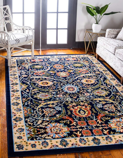 Unique Loom Espahan Collection Area Rug - Cape Cod (7' 1" x 10' Rectangle, Navy Blue/ Black)