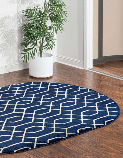 Unique Loom Glam Collection Area Rug - Trellis (7' 10' x 10' Oval, Navy Blue Gold/ Gold)
