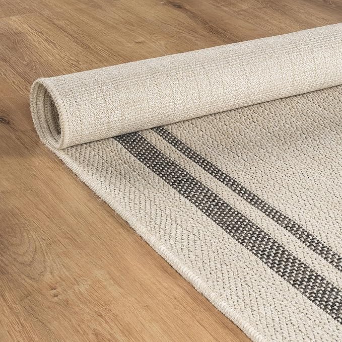 Beverly Rug Easy Jute Bordered Rug 10x14 Washable Large Indoor Outdoor Area Rugs for Living Dining Room Patio Office Stain Resistant Non Shedding Casual Indoor Outside Carpet 10 x 14 Off-White