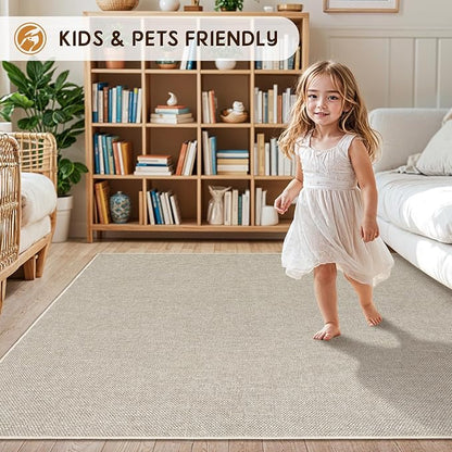 LBRO2M Easy Jute Solid Area Rug 5X7 Washable Rugs for Living Room Bedroom Natural Jute Look Indoor Outdoor Rug Durable, Solid Non Shedding Eco Friendly (5X7 Gray)