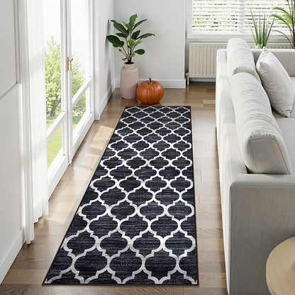 Lahome Moroccan Runner Rug 2'x6' Non Slip Black and White Hallway Runner Rug, Washable Small Kitchen Area Rug Laundry Room Carpet for Entryway Bedroom Bathroom (2' x 6', Black)