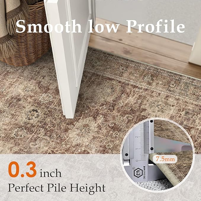 2x6 Washable Runner Rug for Kitchen Hallway Rust Vintage Non-Slip Low Pile Distressed Rustic Carpet Lightweight Vacuumable Soft Throw Rug for Indoor Entryway Bedroom