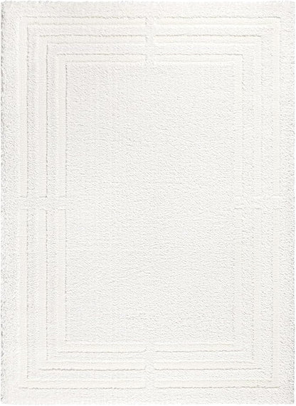 Town & Country Everyday Cloud Shag Plush Border Area Rug with High-Low Pile, Ivory, 5'2"x7'2"