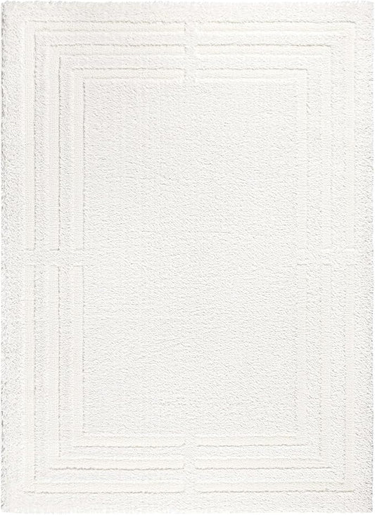 Town & Country Everyday Cloud Shag Plush Border Area Rug with High-Low Pile, Ivory, 5'2"x7'2"