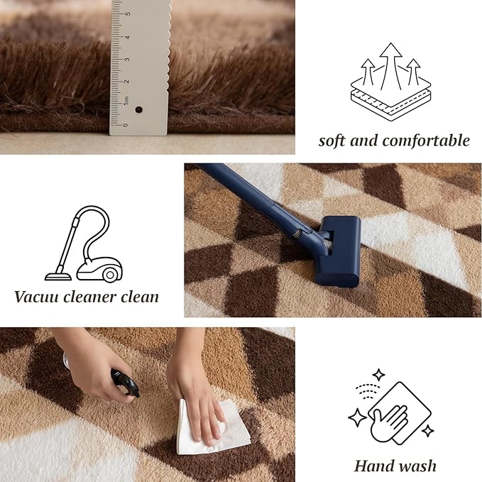 8x10 Area Rugs for Living Room Bedroom, Soft Fluffy Shaggy Bedside Rug, Indoor Floor Carpet for Kids Playroom, Dorms, Nursery Rooms, Home Decor (Coffee Ombre 8'x10')