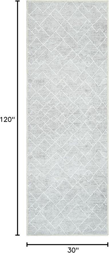 Bloom Rugs Washable Non-Slip 10 ft Runner - Gray/Pebble Striped Runner for Entryway, Hallway, Bathroom, and Kitchen - Exact Size: 2.5' x 10'