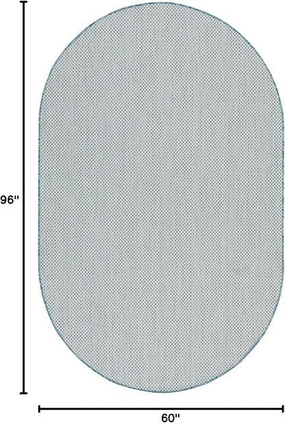 Nourison Home Courtyard Ivory Aqua 5' x 8' Oval Area Rug - Easy Clean, Non Shedding, Bed Room, Living Room, Dining Room, Kitchen (5' x 8' Oval)