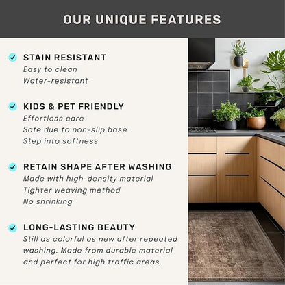 Taupe Brown 5x8 Rug for Living Room - Vintage Traditional Dark Neutral Geometric, Washable Foldable Non-Slip Area Rugs for Dining Under Table, Home Office, Guest Room