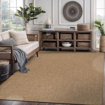 CAMILSON Easy Jute Rug 6x9, Indoor Outdoor Natural Color Farmhouse Area Rugs for Living Room Patio and Kitchen Rug, Solid Boho Woven Design, Easy-Cleaning, Washable Outside Carpet Alfombras (6 x 9)