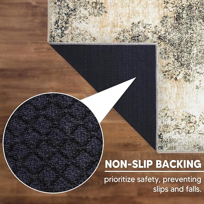 Keen Home Design 2x7 Rug - Machine Washable Runner Rug with Non-Slip Backing, Ideal for Hallway, Entryway, Kitchen, Laundry Room - Vintage, Easy Clean, Durable, Low Pile - (2'6" x 7')