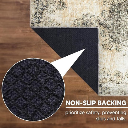 Keen Home Design 2x10 Rug - Machine Washable Runner Rug with Non-Slip Backing, Ideal for Hallway, Entryway, Kitchen, Laundry Room - Vintage, Easy Clean, Durable, Low Pile - (2'6" x 10')