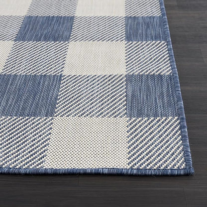 CAMILSON Outdoor Rug - Modern Area Rugs for Indoor and Outdoor Patios, Kitchen and Hallway mats - Easy Cleaning Non Shedding Washable Outside Carpet (6x9, Buffalo - Blue/White)