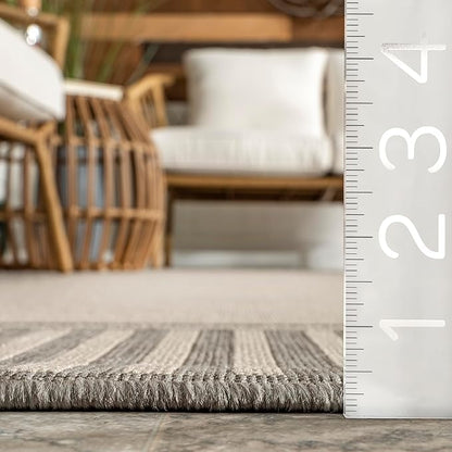 Nuloom Asha Light Grey/Ivory, 2' x 8', Casual, Striped Border, Soft and Cozy, High Traffic, Stain Resistant, Easy Clean, Durable Runner for Indoor/Outdoor Patio, Deck, Porch, Garden, Courtyard