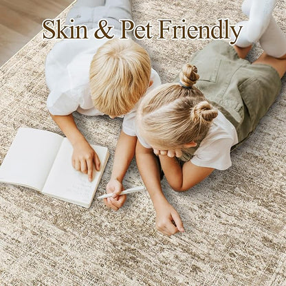 9x12 Area Rugs for Living Room, Non Slip Machine Washable Vintage Rugs, Low Pile Lightweight Large Rug for Bedroom, Dining Room, Home Office Brown