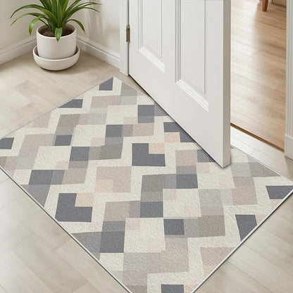 Modern Area Rug Living Room Rugs 7x9, Minimalist Soft Boho Geometric Rug, Non-Slip Washable Low Pile Non Shedding Carpet for Bedroom Office Dining Room Kitchen Nursery, Gray Beige White