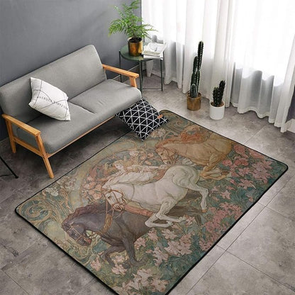 Horse Western Boho Ethnic Style Area Rug Washable Outdoor Rugs Anti-Slip Soft Carpet Entryway Indoor Door Mat for Bedroom,Living Room,Porch,Terrace and Entrance Decor 8'x 5'