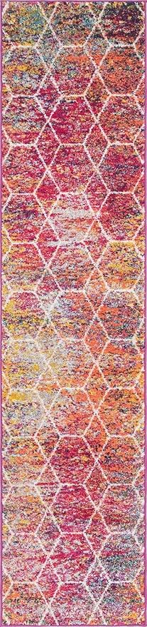 Unique Loom Trellis Frieze Collection Area Rug - Geometric (2' x 8' 8" Runner, Multi/ Ivory)