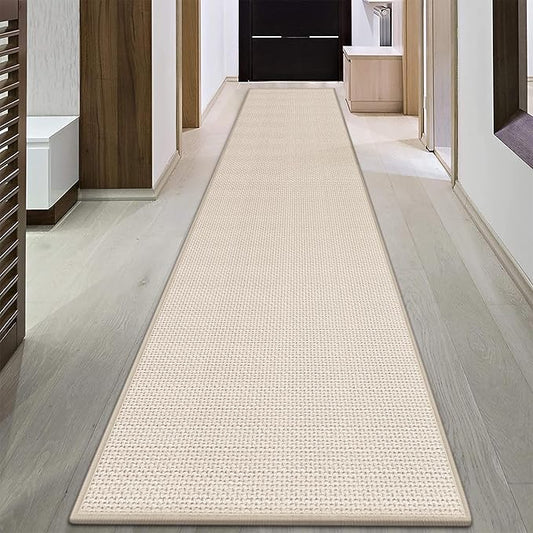 GOYLSER 18ft Jute Running Rugs for Hallway, Kitchen Rug Runner Non Slip Washable Hall Runner Rug, Beige Runner for Kitchen Floor Non Slip