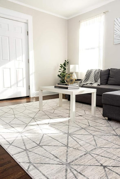 Rugs.com Lattice Trellis Collection Rug – 7' x 10' White Low-Pile Rug Perfect for Living Rooms, Large Dining Rooms, Open Floorplans