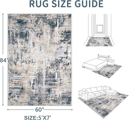 Area Rugs 5x7 Living Room: Washable Rug Modern Abstract Rugs Soft Non Slip Neutral Rug Stain Resistant Indoor Carpet for Bedroom Kitchen Dining Room Nursery Home Office Rugs(Black Brown,5'x7')