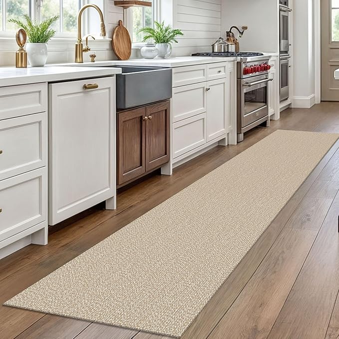 EARTHALL Washable Runner Rug 2x10 Ft Non Slip Runners for Hallways Long Cotton Rubber Backed Kitchen Runner Braided Indoor Floor Carpet Runners for Entryway, Hallway, Kitchen, Send/Beige